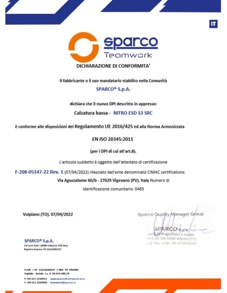 Scarpe Antinfortunistiche S3 Nitro Didier Sparco Certificata ESD TAGLIA 36  COLORE Nero Arancio